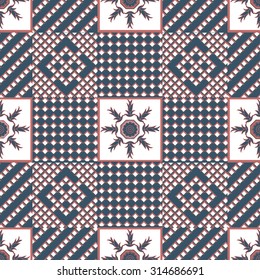Seamless pattern in the form of geometric shapes, with stylized elements and geometric patterns. Print stained glass, tiles. Illustration vector.