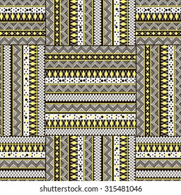 Seamless pattern in the form of geometries shapes, with stylized elements and geometric patterns. Print stained glass, tiles. Illustration vector.