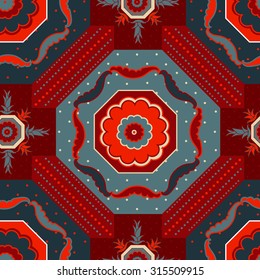 Seamless pattern in the form of geometries shapes, with stylized elements and geometric patterns. Print stained glass, tiles. Illustration vector.