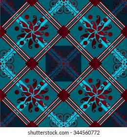 Seamless pattern in the form of geometries shapes, with stylized elements and geometric patterns. Print stained glass, tiles. Illustration vector.