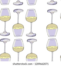 Seamless pattern. Pattern in the form of a glass of white wine. Vector in color.