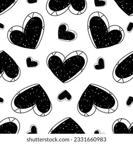 seamless pattern in the form of heart doodles. Love hand drawn heart illustration.