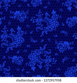 Seamless pattern in the form of lace with flowers. Dark but bright background.