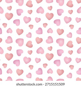 Patrón sin fisuras en forma de corazones de color rosa pastel. Corazones tridimensionales degradados. Un fondo lindo y romántico para el día de San Valentín, bodas o cumpleaños de los niños. Una decoración preciosa.