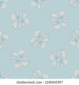 Seamless pattern in the form of seashell flowers in delicate blue. A summery and romantic print.