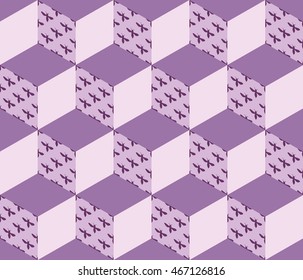 Seamless pattern formed by cubes with bees silhouette on one of the sides. Nice pattern for honey products. Easy to print on fabric and paper. Stock vector.