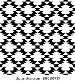 Seamless pattern. Forms, checks background. Geometric backdrop. Triangles, figures ornament. Triangular shapes, polygons wallpaper. Ethnic motif. Textile print, web design, abstract. Vector artwork.