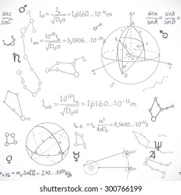 Seamless pattern of the formulas on the astronomy isolated on white background