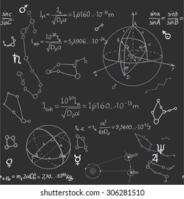 Seamless pattern of the formulas on the astronomy on blackboard