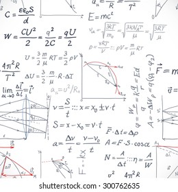Seamless pattern of the formulas on the physics isolated on white background