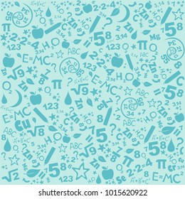 Seamless pattern of formulas and pictures concerning to Science. Vector Illustration