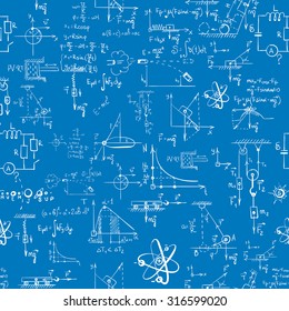 Seamless pattern of formulas and pictures concerning to physics. EPS 8.