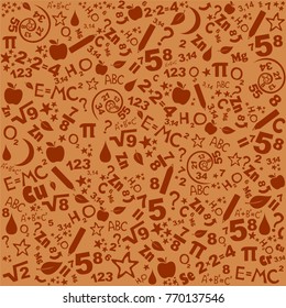 Seamless pattern of formulas and pictures concerning to Science. Vector Illustration