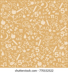 Seamless pattern of formulas and pictures concerning to Science. Vector Illustration