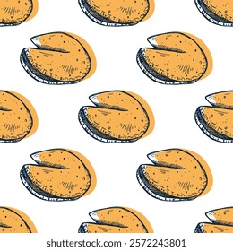 Seamless pattern with fortune cookies for decorative print, wrapping paper, greeting cards, wallpaper and fabric