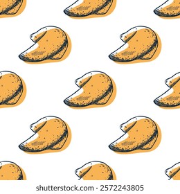 Seamless pattern with fortune cookies for decorative print, wrapping paper, greeting cards, wallpaper and fabric