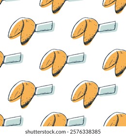 Seamless pattern with fortune cookies for decorative print, wrapping paper, greeting cards, wallpaper and fabric