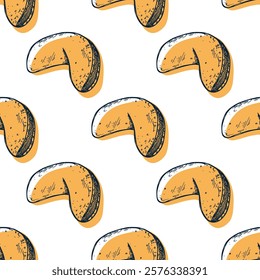 Seamless pattern with fortune cookies for decorative print, wrapping paper, greeting cards, wallpaper and fabric