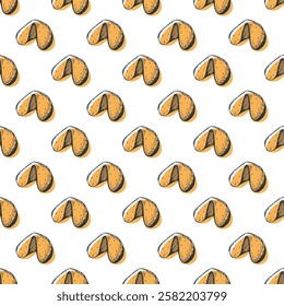 Seamless pattern with fortune cookies for decorative print, wrapping paper, greeting cards, wallpaper and fabric