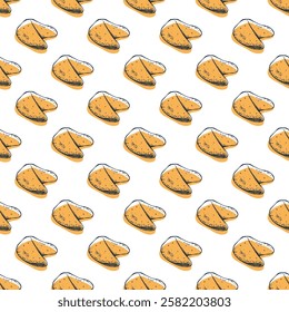 Seamless pattern with fortune cookies for decorative print, wrapping paper, greeting cards, wallpaper and fabric