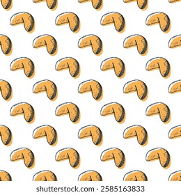 Seamless pattern with fortune cookies for decorative print, wrapping paper, greeting cards, wallpaper and fabric