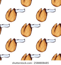 Seamless pattern with fortune cookies for decorative print, wrapping paper, greeting cards, wallpaper and fabric