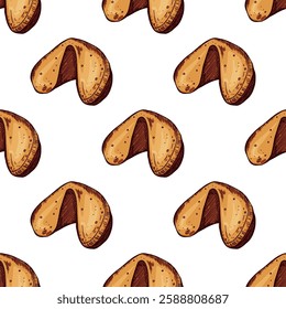 Seamless pattern with fortune cookies for decorative print, wrapping paper, greeting cards, wallpaper and fabric