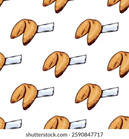 Seamless pattern with fortune cookies for decorative print, wrapping paper, greeting cards, wallpaper and fabric