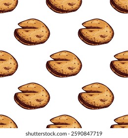 Seamless pattern with fortune cookies for decorative print, wrapping paper, greeting cards, wallpaper and fabric