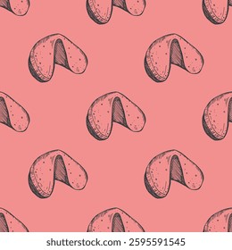Seamless pattern with fortune cookies for decorative print, wrapping paper, greeting cards, wallpaper and fabric