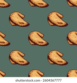 Seamless pattern with fortune cookies for decorative print, wrapping paper, greeting cards, wallpaper and fabric