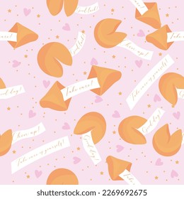 Seamless pattern with fortune cookies on pink background