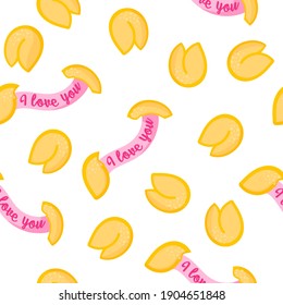 Seamless pattern of fortune cookies for the wedding or Valentine's Day. Cartoon vector isolated design for wallpaper, wrapping paper, textile, etc.