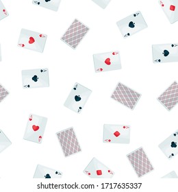 Seamless pattern with four aces playing cards suit. On-board game or gambling for casino.