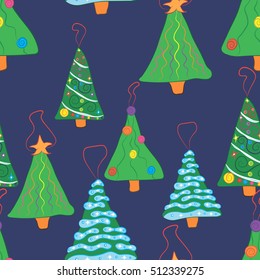 seamless pattern with four Christmas trees for decoration on blue background