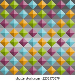 Seamless pattern of four color gems on gray backgound