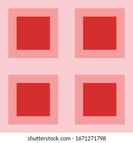 Seamless pattern of four large isolated red rectangles. The elements are evenly spaced. Vector illustration on light red background