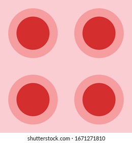 Seamless pattern of four large isolated red circles. The elements are evenly spaced. Vector illustration on light red background