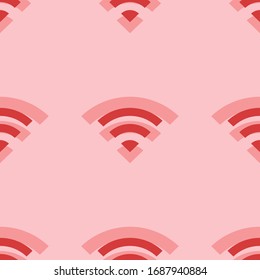 Seamless pattern of four large isolated red wifi symbols. The elements are evenly spaced. Vector illustration on light red background