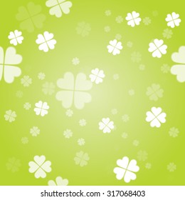 Seamless pattern with four leaf clover on green background