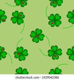 Seamless pattern of four leaves clover, good luck and St. Patrick's day concept. Vector illustration