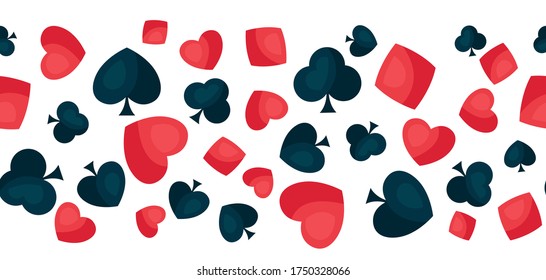 Seamless pattern with four playing cards symbols. On-board game or gambling for casino.