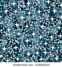 Seamless pattern. Four-beam stars on the background of snowballs.