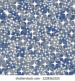 Seamless pattern. Four-beam stars on the background of snowballs.