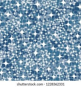 Seamless pattern. Four-beam stars on the background of snowballs.