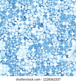 Seamless pattern. Four-beam stars on the background of snowballs.