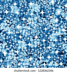 Seamless pattern. Four-beam stars on the background of snowballs.