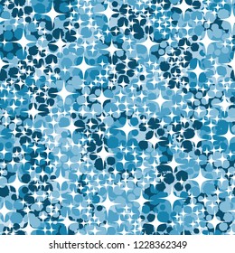 Seamless pattern. Four-beam stars on the background of snowballs.