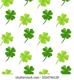Seamless pattern with four-leaf clover. Vector illustration. Design for banner, card, invitation, postcard, textile, fabric, wrapping paper. Abstract background for St. Patrick's Day
