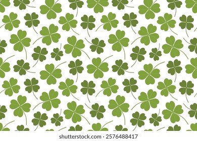 seamless pattern with four-leaf clovers, St Patricks Day background, great for wrapping, textile, wallpaper, greeting card- vector illustration